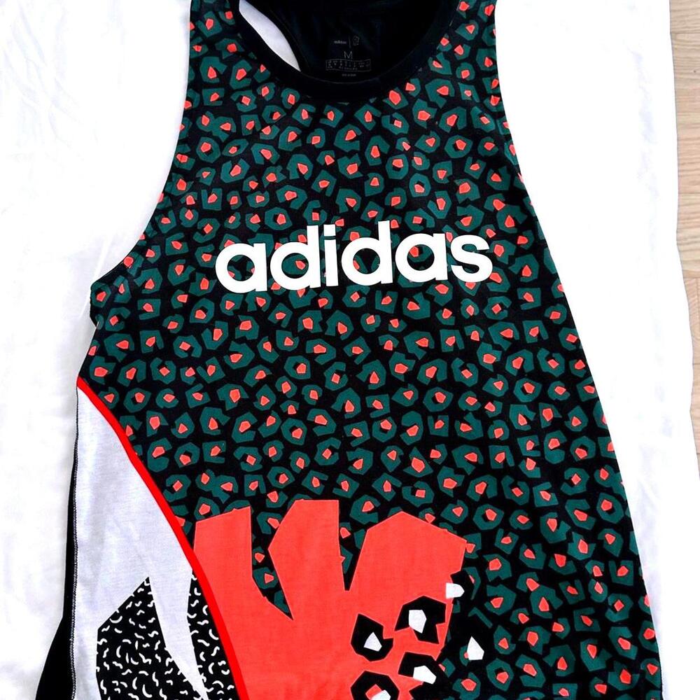 adidas Black Green Red Patterned Tank Top